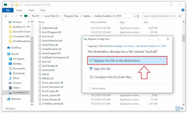 adobe audition cc 2019 Chọn “Replace the file in the destination” dán đè vào file gốc