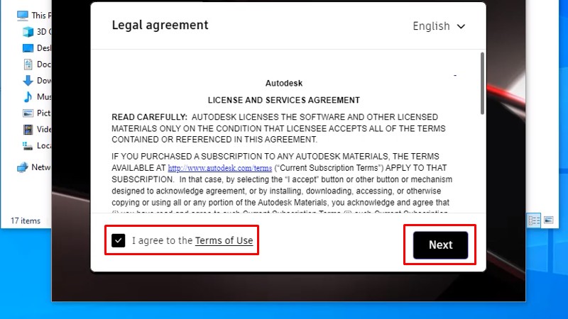 Tích vào I agree to the.. và bấm Next