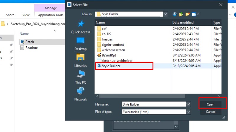 Sketchup 2024: Hướng Dẫn Cài Đặt Chi Tiết, Nhanh Chóng Nhất 19 Vào thư mục Style Builder như hình và bấm Open