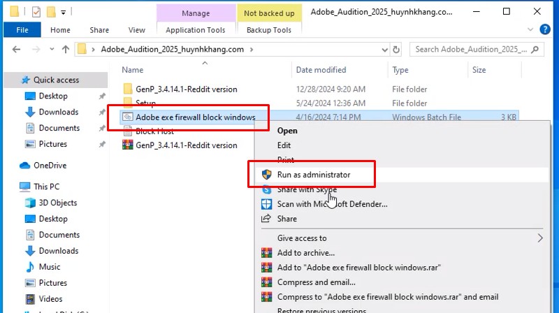 khởi chạy file bằng quyền admin như hình